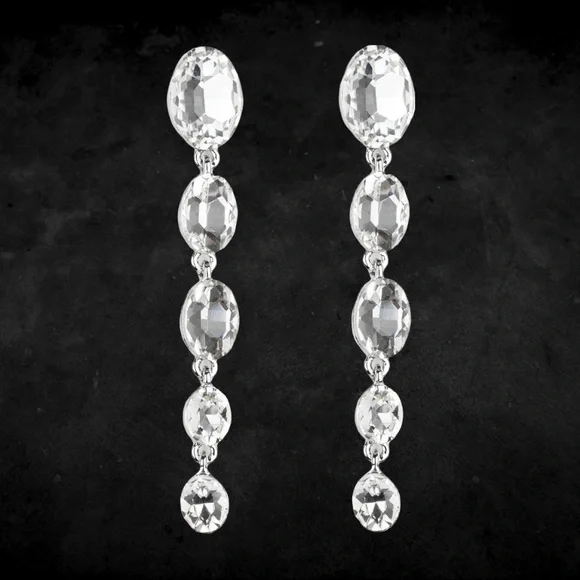 Red Carpet Radiance White Gem Bling Post Dangle Earrings - Picture 2 of 2